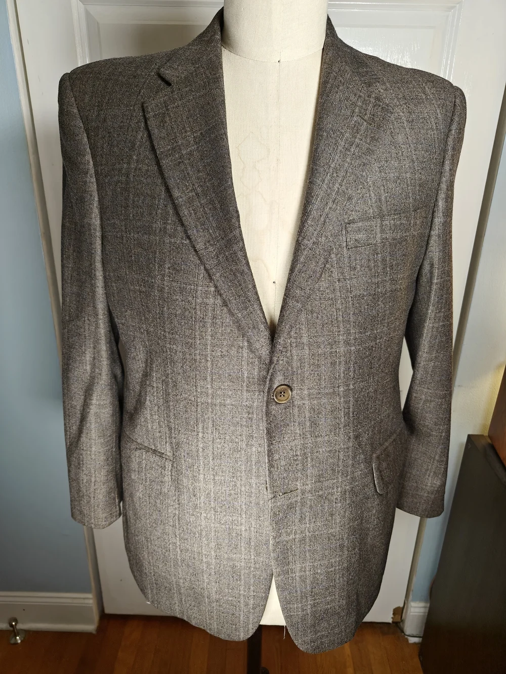 Coppley Mens 44R Brown Windowpane 100% Wool Ermenegildo Zegna Blazer Jacket